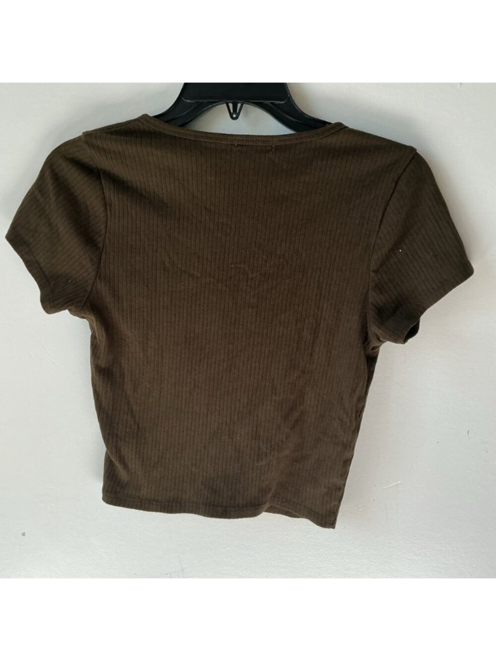Dark Brown Ribbed V-Neck Top - Picture 2 of 2